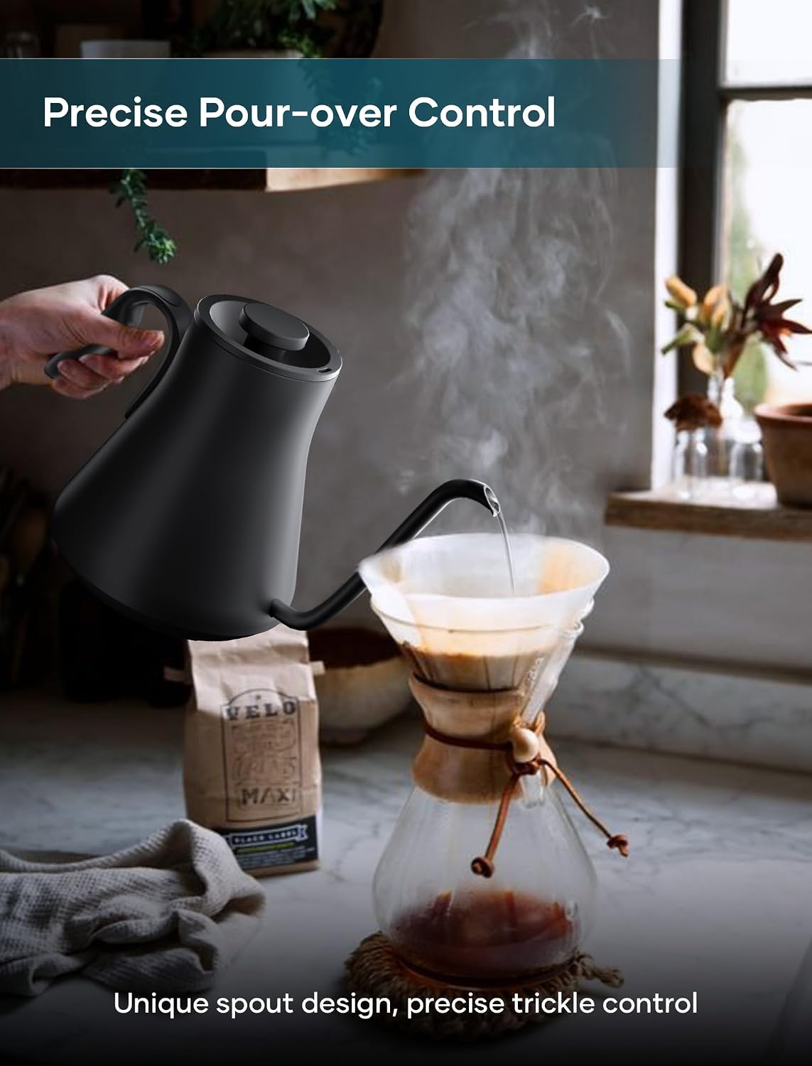 INTASTING Gooseneck Electric Kettle with Precise Temp Control, 0.9L