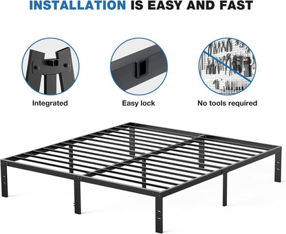 Queen Bed Frame With Storage, OLIXIS Reinforced Steel Slat Support