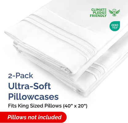 King Pillow Cases Set of 2 - Ultra Soft Hotel Quality Microfiber