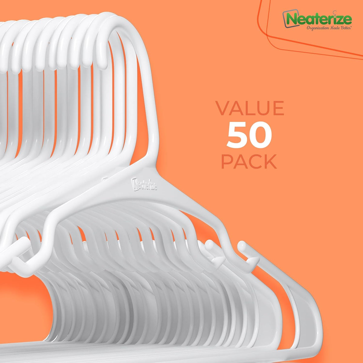 Plastic Clothes Hangers 50 Pack, Neaterize Space Saving Heavy Duty