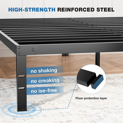 Queen Bed Frame With Storage, OLIXIS Reinforced Steel Slat Support