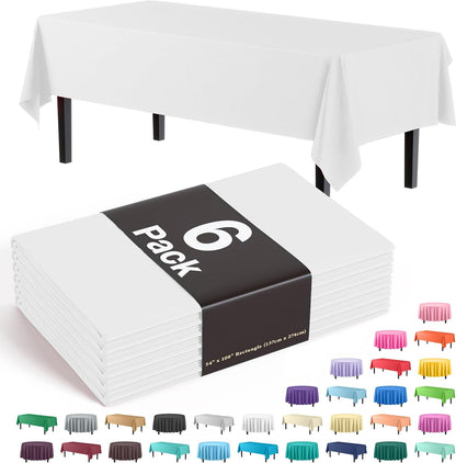 White Plastic Tablecloth 6-Pack, Party Solids 54x108 Inch