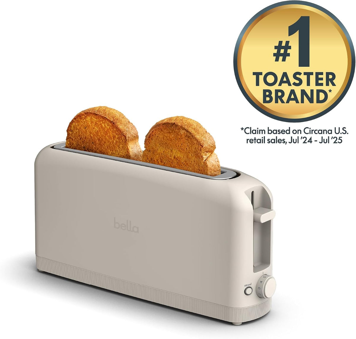 BELLA Slim 2-Slice Toaster, 10-Inch Slot for Sourdough, 6 Shade Settings
