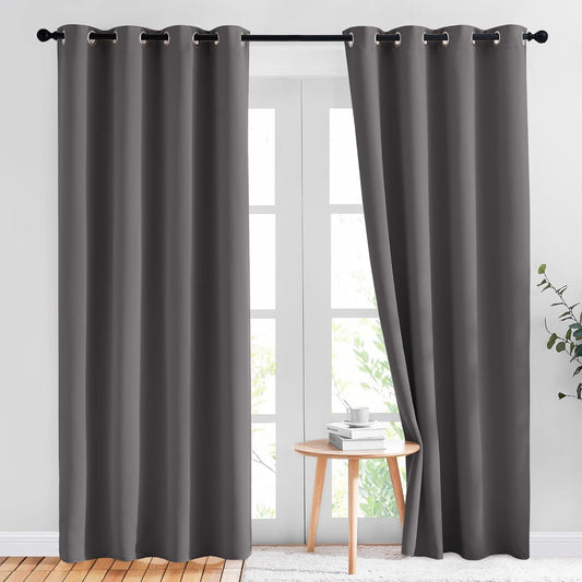 Gray Blackout Curtains 84 Inch Long, NICETOWN Thermal Grommet Panels
