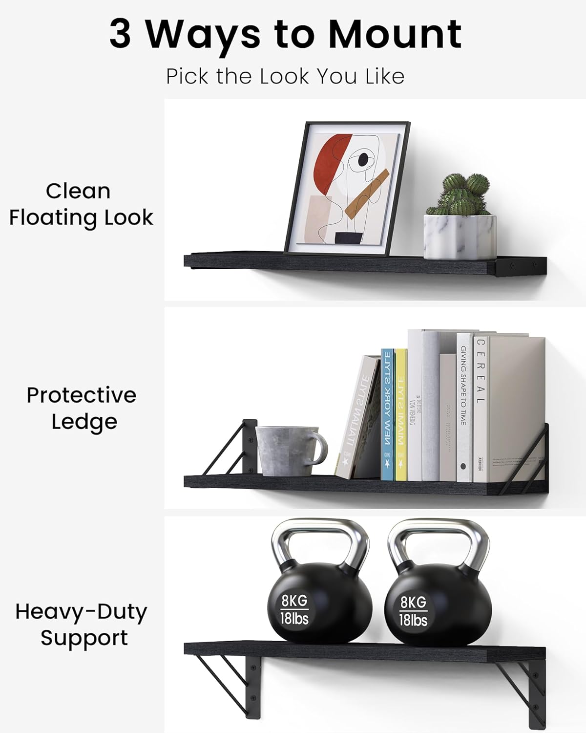 Floating Wall Shelves Set Of 4, BAYKA Paulownia Wood Storage Rack