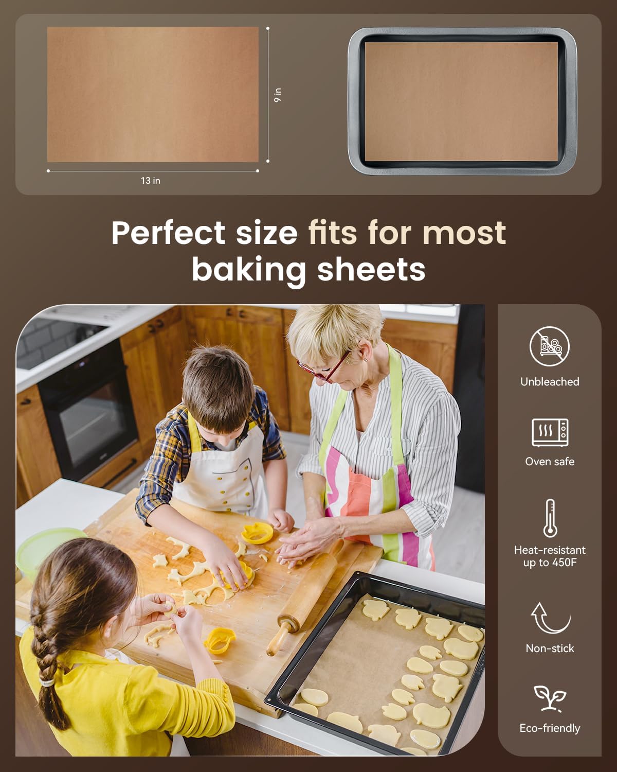 Precut Parchment Paper Sheets 9x13, 100 Count Unbleached AMFOCUS