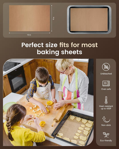 Precut Parchment Paper Sheets 9x13, 100 Count Unbleached AMFOCUS