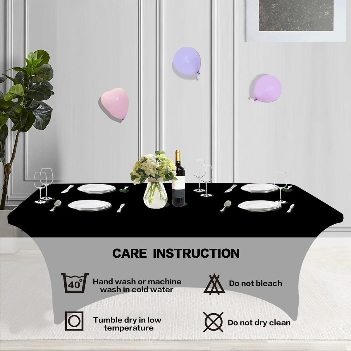Stretch Black Tablecloth 6ft Rectangular - IVAPUPU 2-Pack