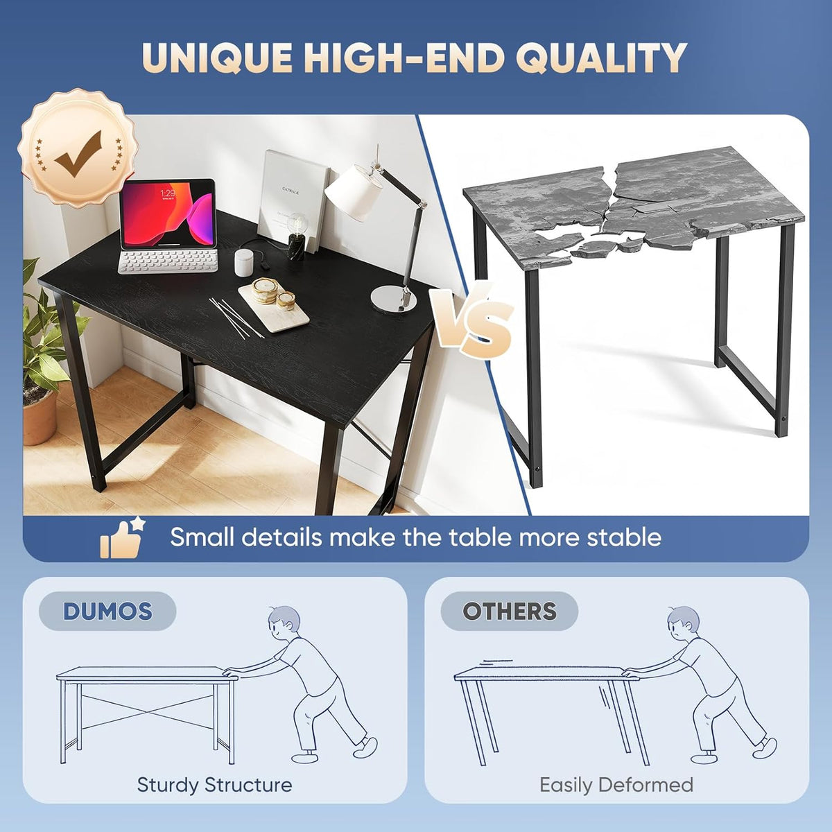 DUMOS 32 Inch Small Computer Desk With X-Brace Support, Black