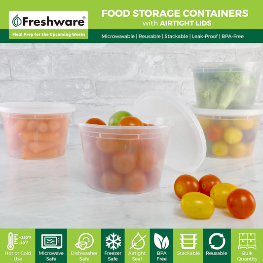 50 Count 16 Oz Deli Food Containers, Freshware Leakproof And Stackable