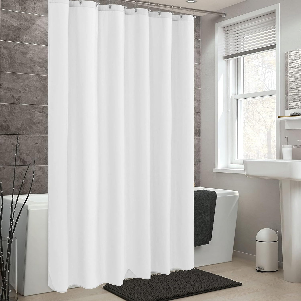 Waterproof Fabric Shower Curtain Liner with 3 Magnets, 72x72 White