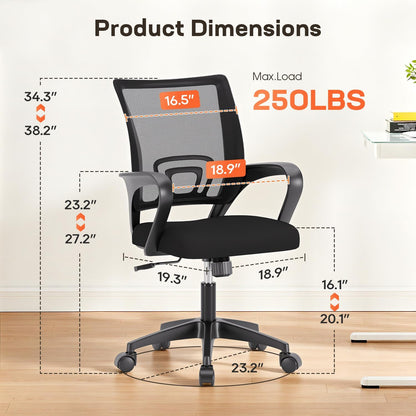 Ergonomic Mid-Back Desk Chair with Breathable Mesh and Lumbar Support