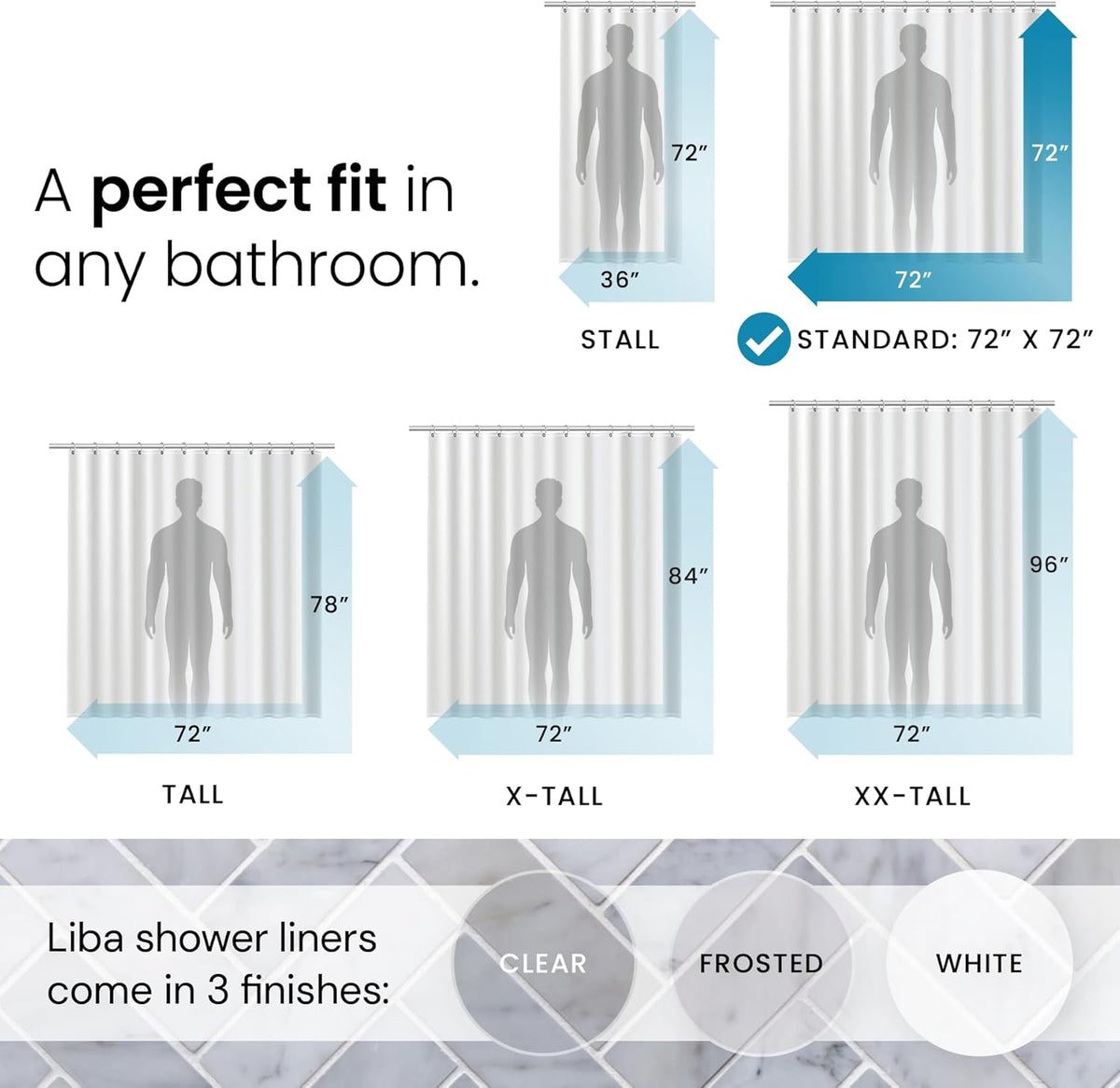 Clear Waterproof Shower Curtain 72x72 With Rust-Proof Grommets LiBa