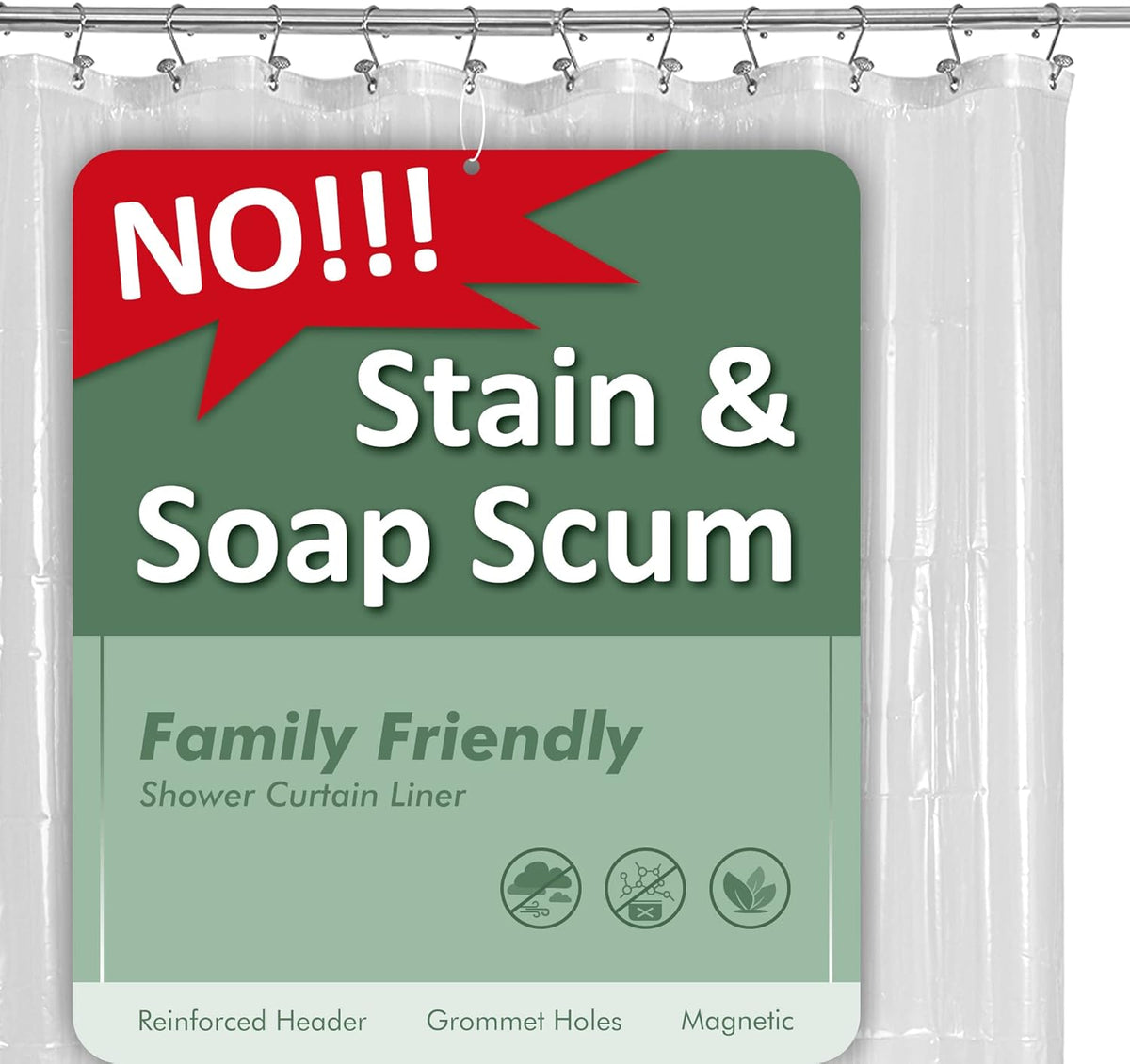 Clear Shower Liner with Rustproof Grommets & Magnets Barossa Design