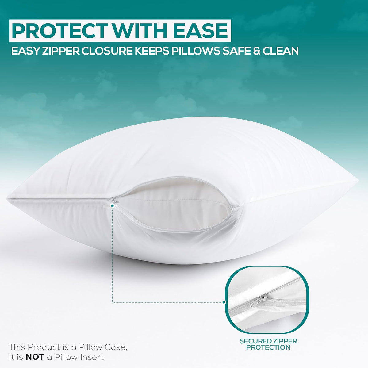 Waterproof Pillow Protectors, Set of 4, Zippered Jersey Utopia Bedding