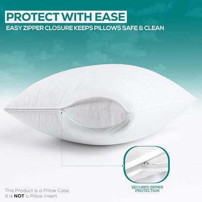 Waterproof Pillow Protectors, Set of 4, Zippered Jersey Utopia Bedding