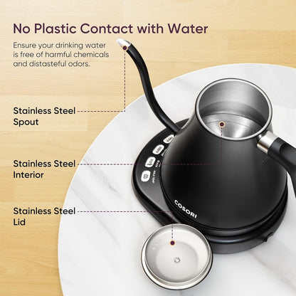 Cosori Gooseneck Electric Kettle for Pour Over Coffee, 5 Presets, 0.8L