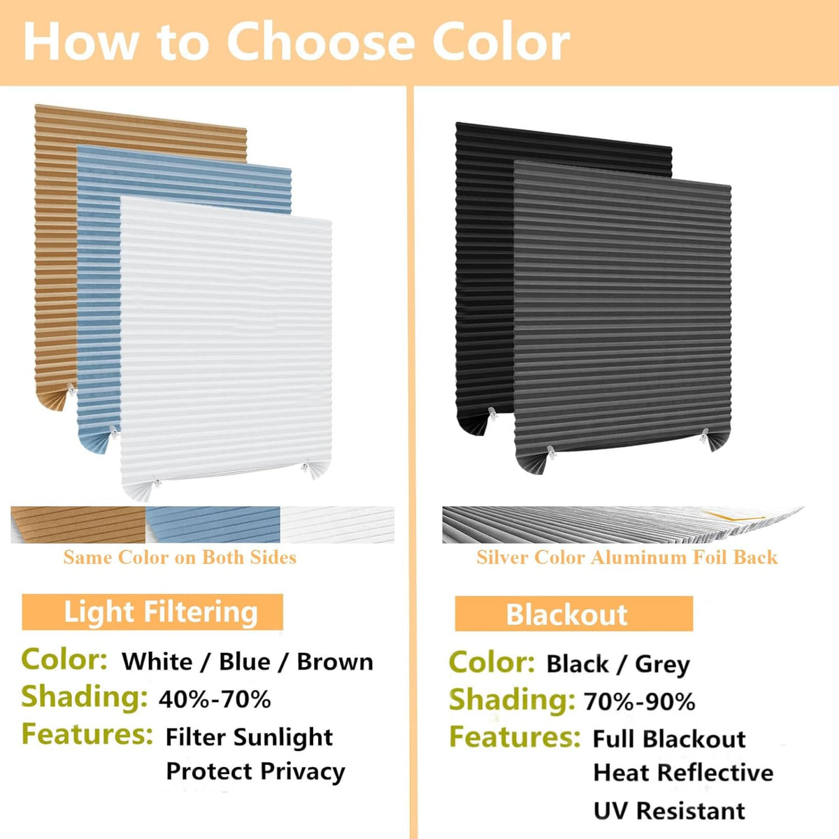 Maritown Cordless Blackout Blinds Cut to Size Self Adhesive Shades