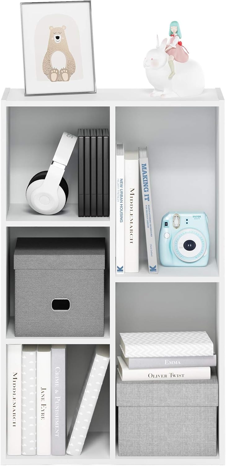 5-Cube Bookshelf, Reversible White Storage Shelf by Furinno