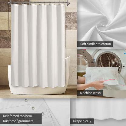 Waterproof Fabric Shower Curtain Liner with 3 Magnets, 72x72 White