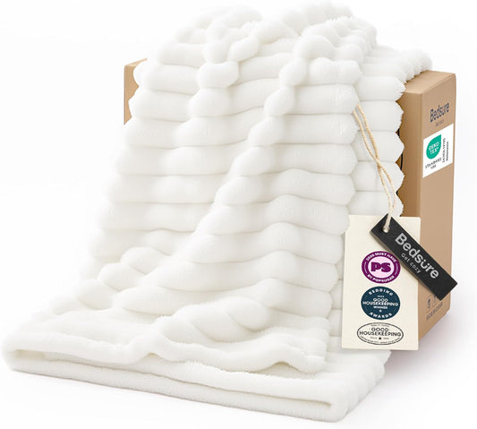 Soft Fleece Throw Blanket for Couch and Bed, Bedsure 50x60 Off White