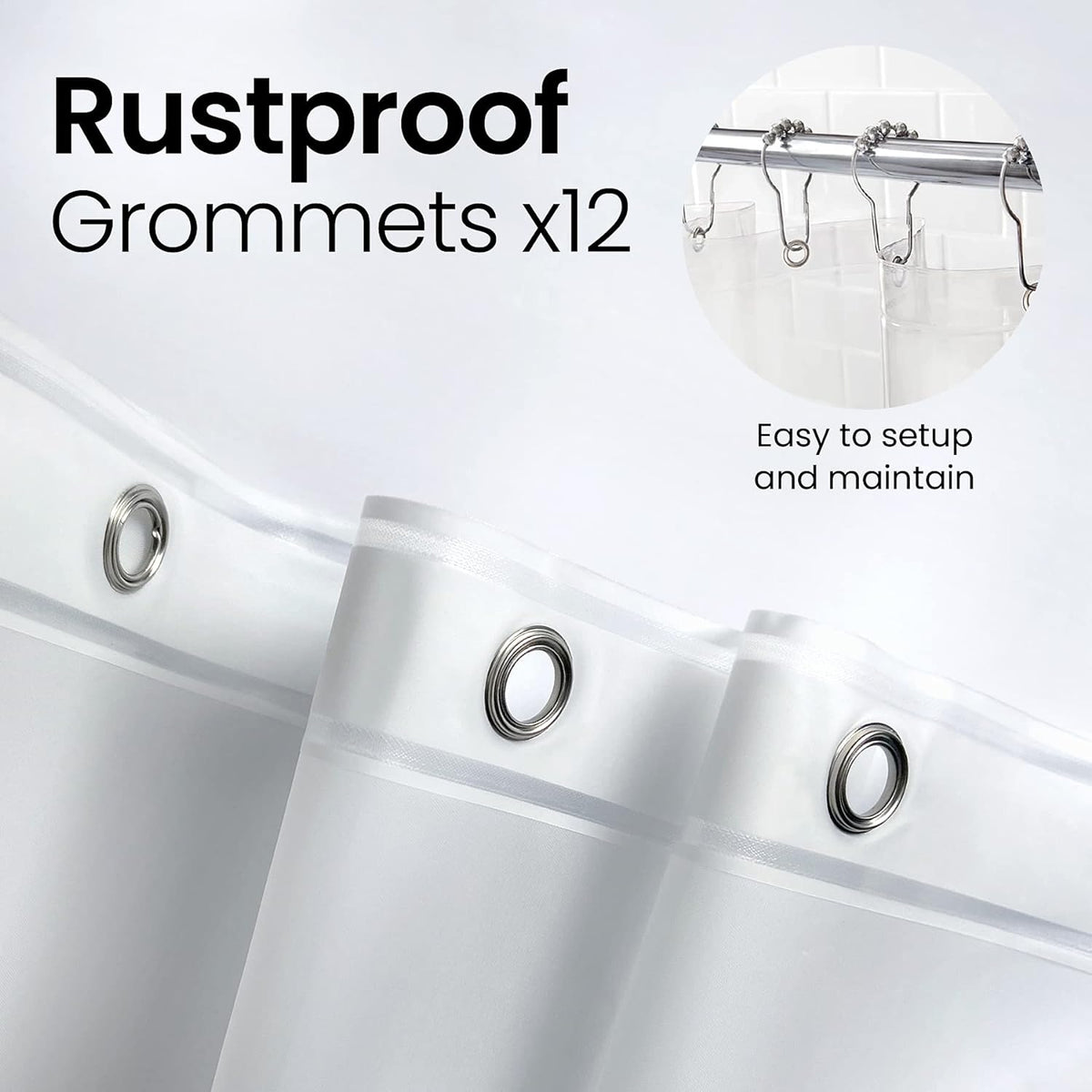 Clear Waterproof Shower Curtain 72x72 With Rust-Proof Grommets LiBa