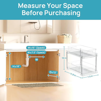 Clear Under Sink Organizer 4 Pack, Vtopmart 2 Tier Pull Out Storage
