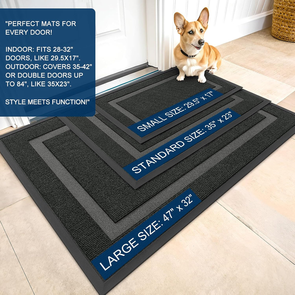 Low Profile Doormat for Front Door, 29.5x17 Black by OLANLY