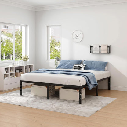 Queen Metal Bed Frame with Storage, NEW JETO Heavy Duty Frame, Black