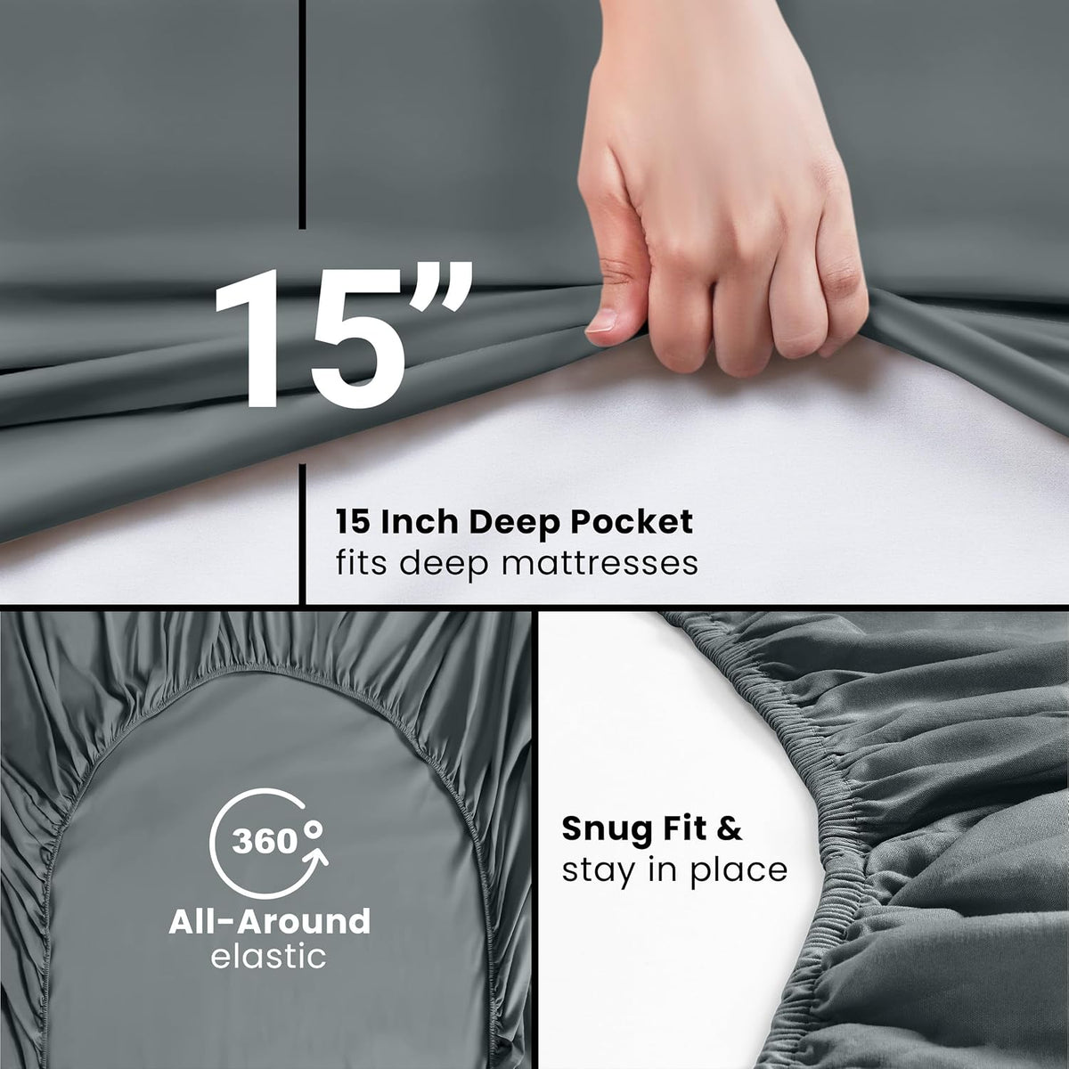 Queen Fitted Sheet Deep Pocket Soft Microfiber by Utopia Bedding Grey