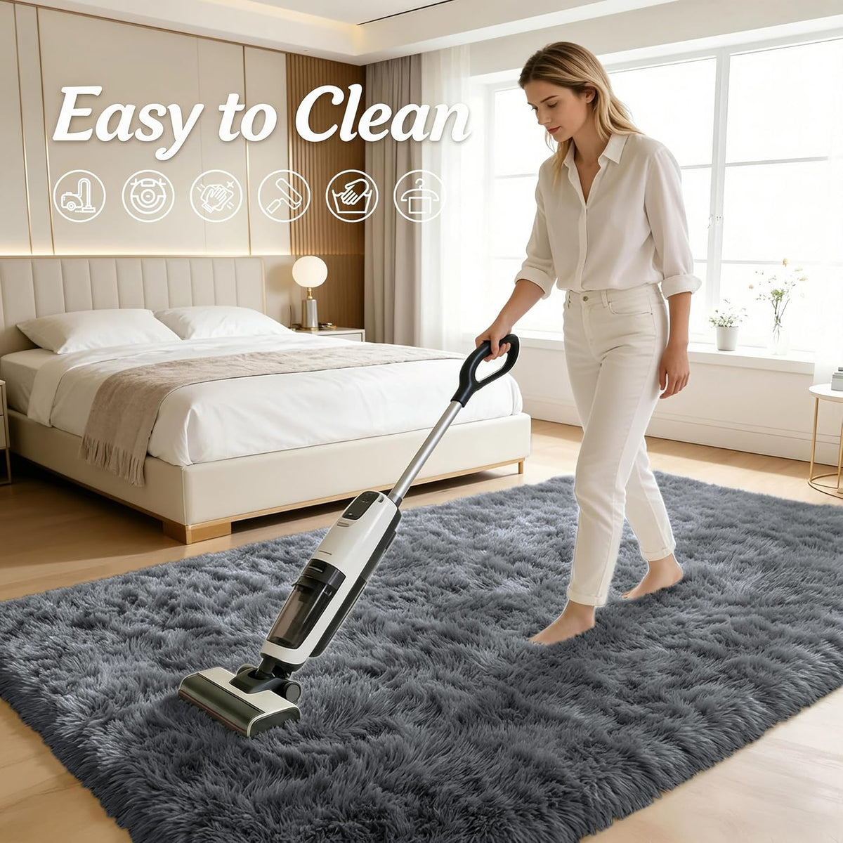 Machine Washable Shag Rug for Bedroom, OLANLY 4x5.9 ft Grey