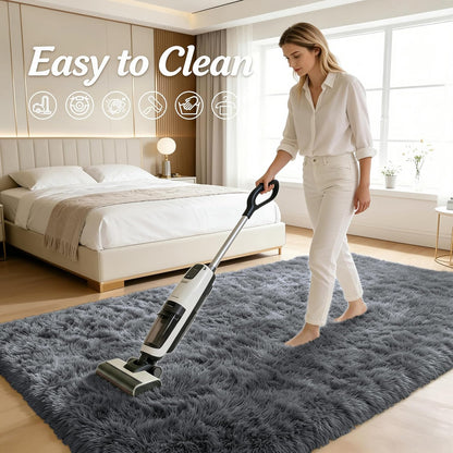 Machine Washable Shag Rug for Bedroom, OLANLY 4x5.9 ft Grey