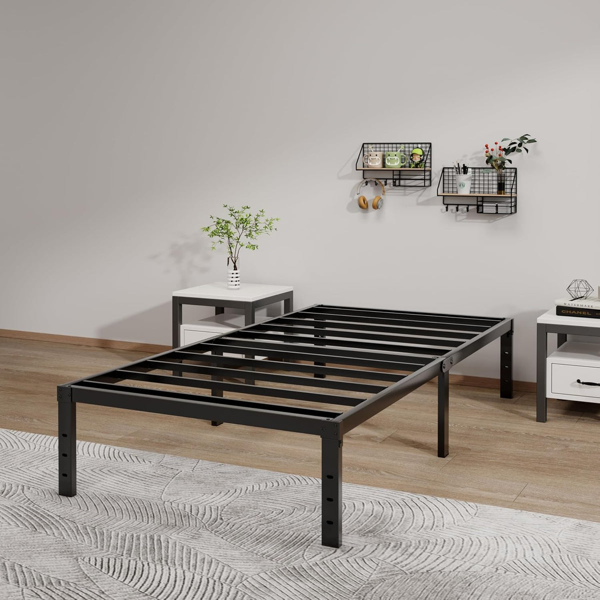 LUMUNANCE Twin Metal Bed Frame, 14 Inch Platform with Underbed Storage
