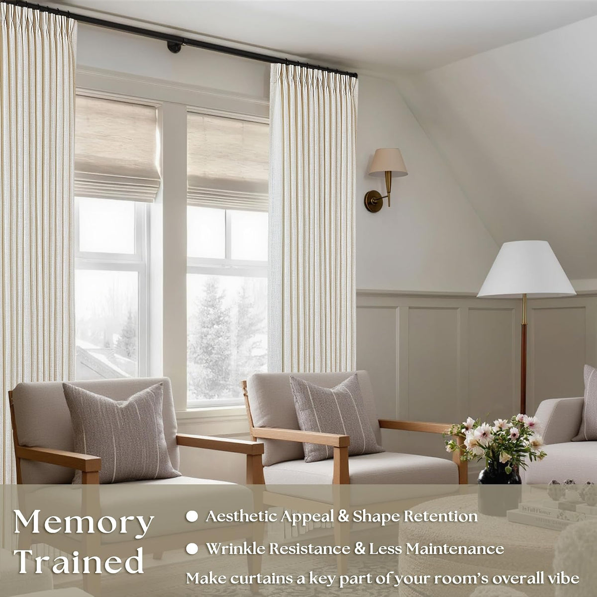 Pinch Pleat Linen Curtains 84 Inch, TWODRAPES Semi Sheer 2 Panels