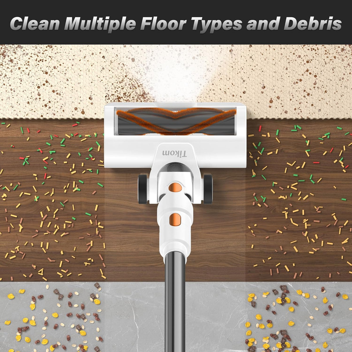 Cordless Stick Vacuum for Pet Hair & Hard Floors Tikom V500 LED Screen