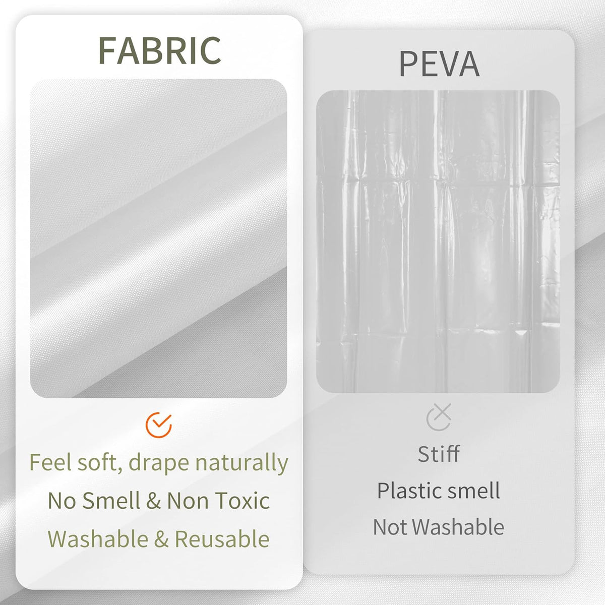 Waterproof Fabric Shower Curtain Liner with 3 Magnets, 72x72 White