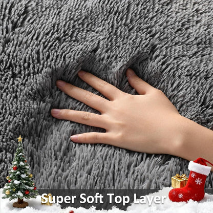 Soft Grey Shag Area Rug 4x6, Ophanie Non-Slip High Pile Carpet