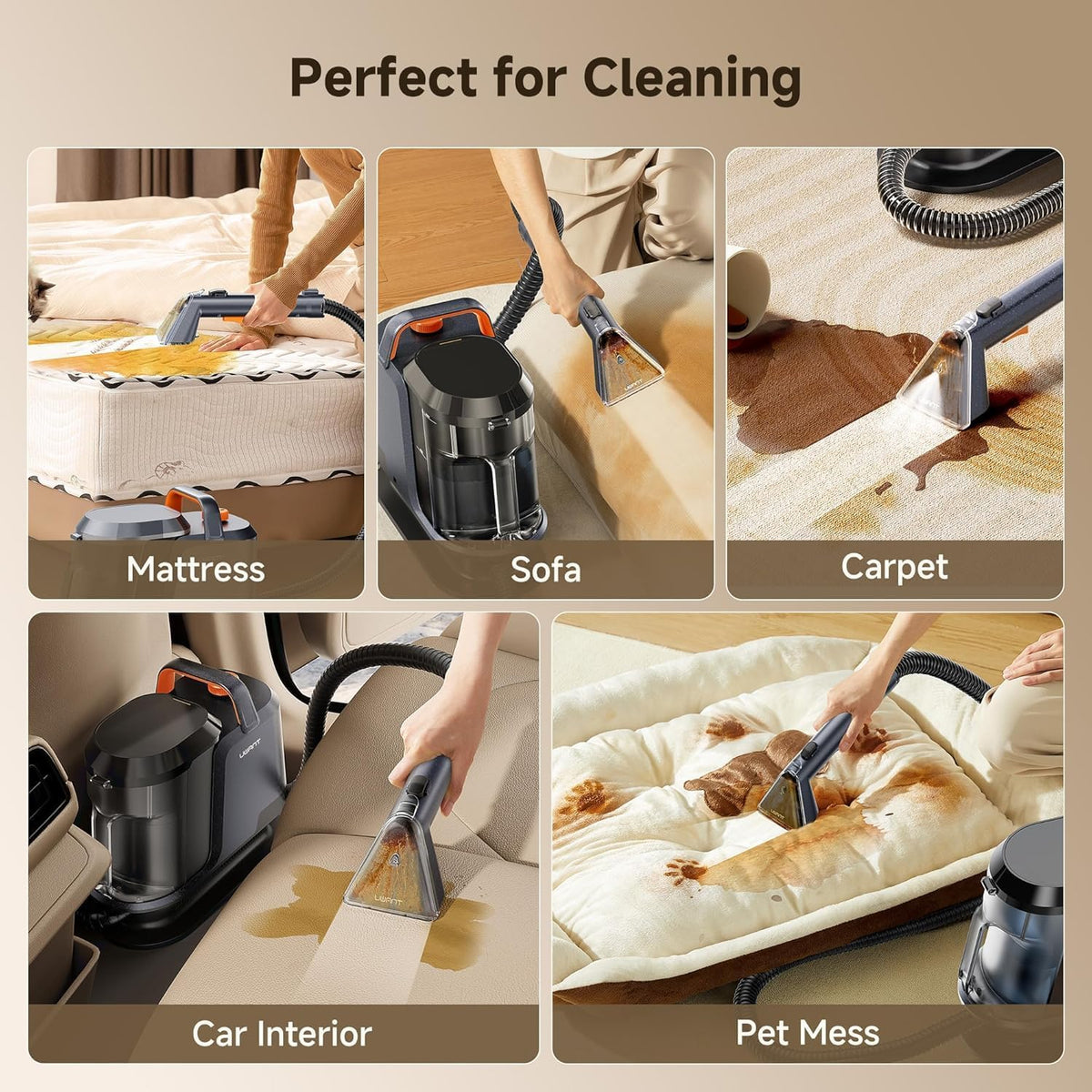 Uwant Y100 Portable Carpet Cleaner with 18Kpa Suction and 2-in-1 Tank