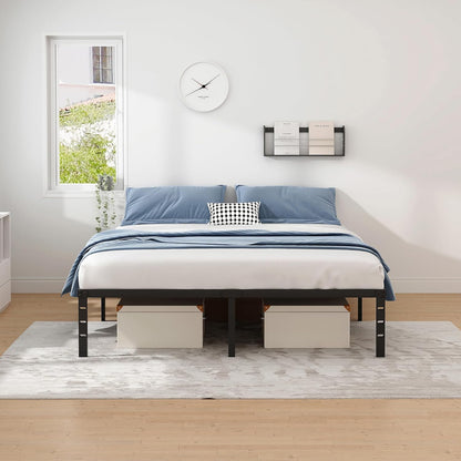 Queen Metal Bed Frame with Storage, NEW JETO Heavy Duty Frame, Black