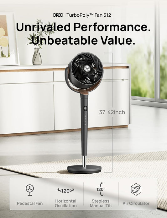Quiet Oscillating Pedestal Fan for Bedroom Cooling - DREO Fan 512