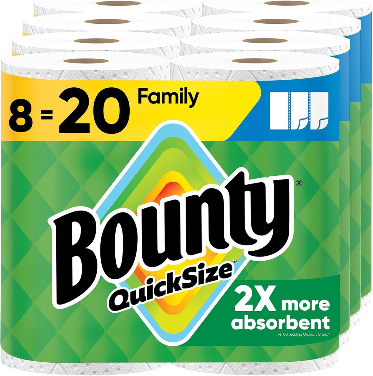 Quick Size Paper Towels, 8 Family Rolls, Highly Absorbent by Bounty