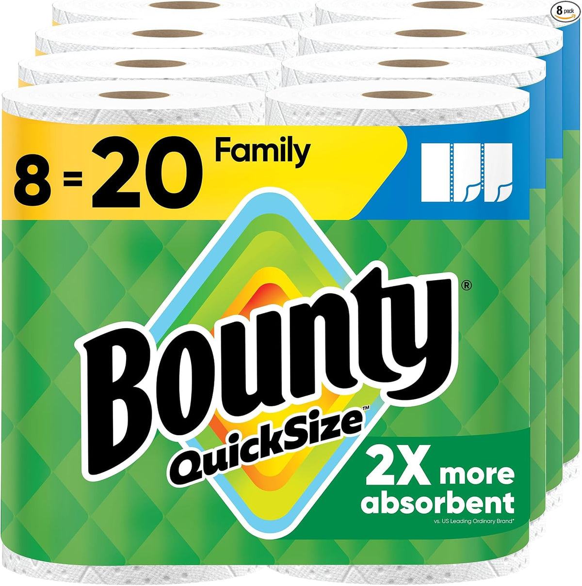 Quick Size Paper Towels, 8 Family Rolls, Highly Absorbent by Bounty