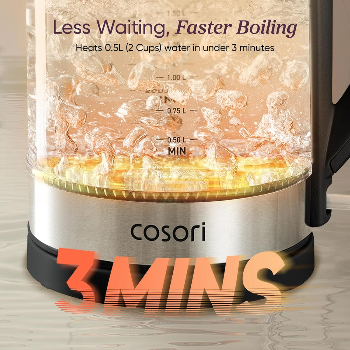 Cosori 1.7L Electric Kettle With No Plastic Contact And Auto Shut Off