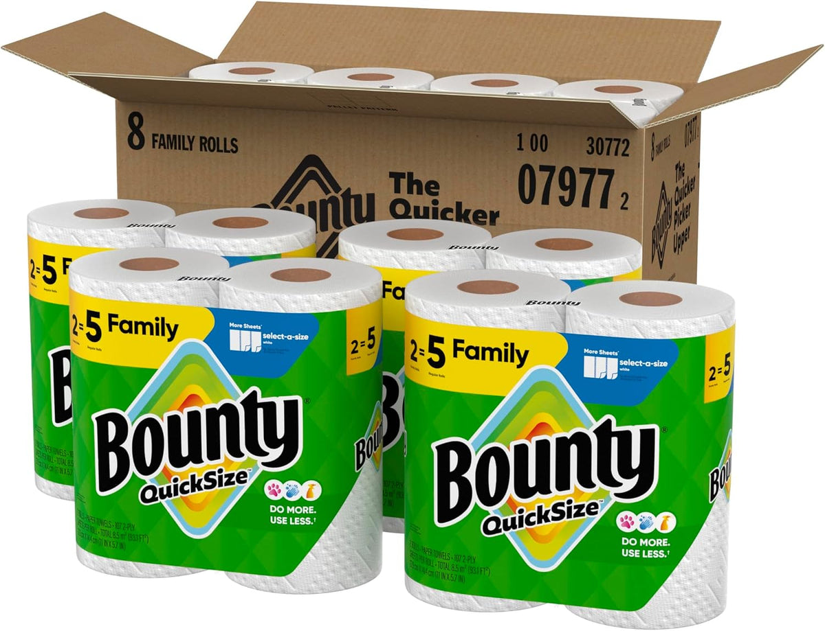 Quick Size Paper Towels, 8 Family Rolls, Highly Absorbent by Bounty