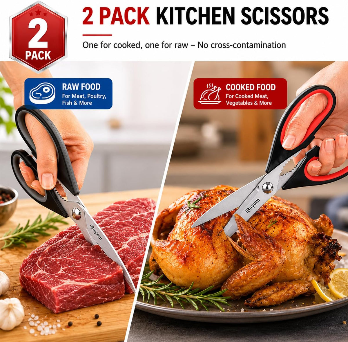 Heavy Duty Kitchen Shears, iBayam Stainless Steel 2-Pack