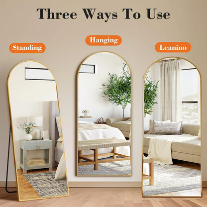 Arched Full Length Floor Mirror, Gold Shatterproof Glass by DUMOS