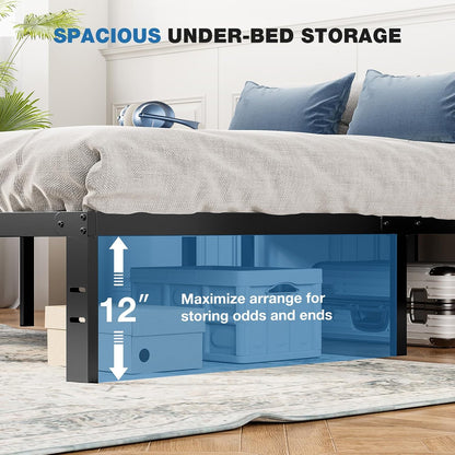 Queen Bed Frame With Storage, OLIXIS Reinforced Steel Slat Support