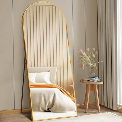 Arched Full Length Floor Mirror, Gold Shatterproof Glass by DUMOS