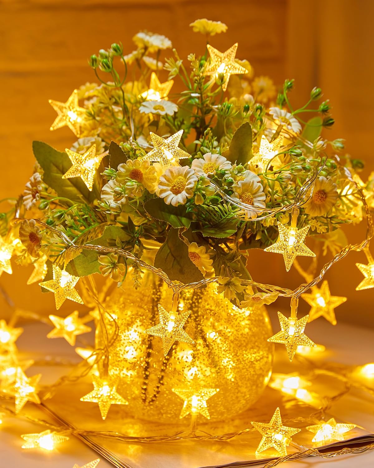 Minetom 17ft Battery Star String Lights, 50 LED Warm White With Timer