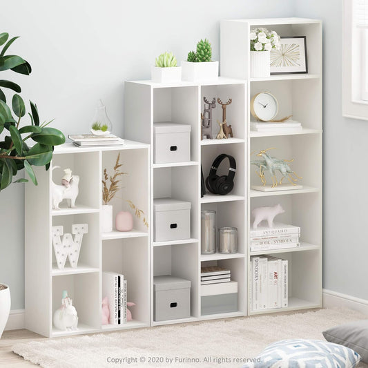 5-Cube Bookshelf, Reversible White Storage Shelf by Furinno